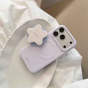 Coque de téléphone magnétique violet clair avec support en forme d'étoile pour iPhone