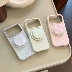Coque de Téléphone Magnétique Compatible pour IP 16 17 18 Pro Max Paillettes Pois Peint TPU Antichoc Avec Support Pliable