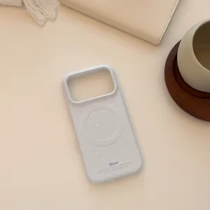 Vue détaillée d'une coque iPhone magnétique avec motif d'éclaboussures et texte