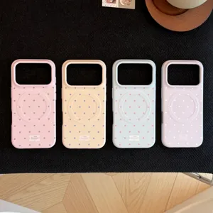 Coques iPhone magnétiques à pois pastel avec finition mate givrée en quatre couleurs