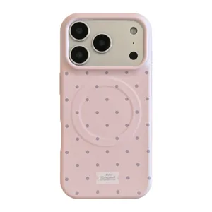 Coque de téléphone mate rose avec pois violets et aspiration magnétique pour iPhone