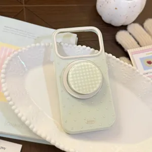 Coque iPhone élégante vert menthe à pois avec paillettes et support vichy rétractable