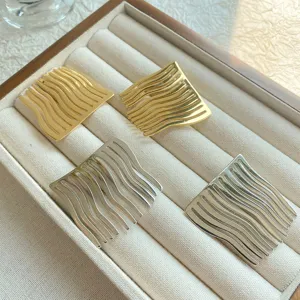 Minimalist Copper Wavy Invisible Hair Comb Non-marking Bangs Insert Hairpin Gold Silver Metal Ripple Fluid Headwear For Women