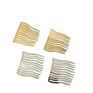 Set of four minimalist wavy metal hair side combs in gold and silver metallic finish