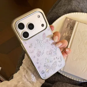 Close-up of oil painting butterfly phone case with glitter for iPhone Pro Max