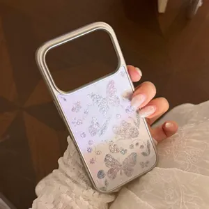 Elegant butterfly oil painting phone case with silver electroplated frame for iPhone