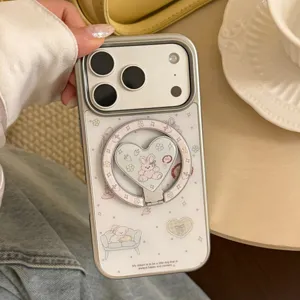 Détail de la coque iPhone cartoon avec support de bague magnétique en forme de cœur de lapin