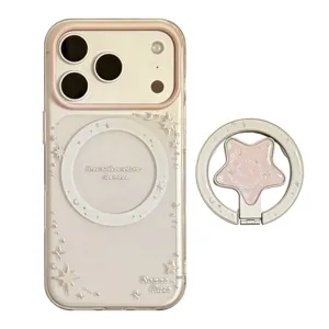 Custodia magnetica trasparente per iPhone con stelle e supporto ad anello