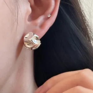 Minimalistischer Kupfer Versilberter Glänzender Hurrikan Textur Offener Ring Und Ohrstecker Unregelmäßiger Lava-Stil Modeschmuck Für Damen