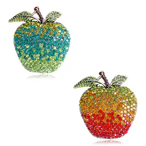 Vintage Apple Rhinestone Brooch Gradient Crystal Fruit Lapel Pin For Suit Coat Christmas Gift Women Alloy Jewelry Accessory