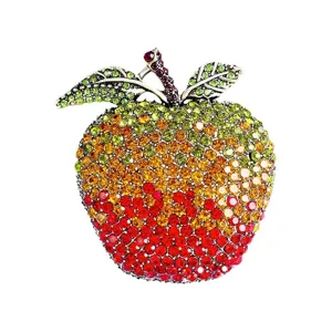 Retro apple brooch pin with colorful rhinestones for suits and coats jewelry gift