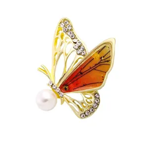 Exquise Legering Vlinder Broche Emaille Geschilderd Insect Pin Met Strass En Kunstparel Creatieve Pak Reversspeld Sieraden