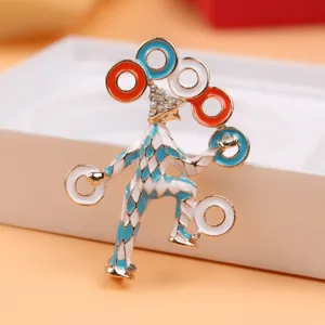 Broche Clown Série Cirque Vintage Huile d'Émail Strass Incrusté Boucle de Foulard Alliage Figurine de Jongleur Bijoux Cadeau