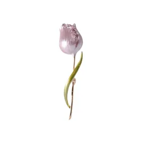 Elegant pink enamel tulip brooch pin for women with golden stem details