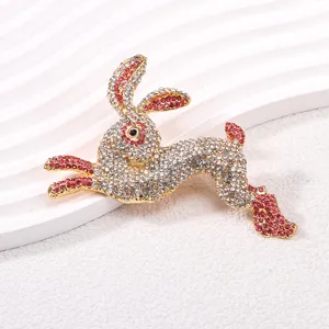 Pink Rhinestone Rabbit Brooch Alloy Animal Shape Inlaid Crystal Lapel Pin Gold Plated Fashion Jewelry For Women Banquet Accessories