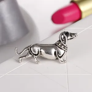 Κομψή vintage ασημί καρφίτσα σκύλος dachshund με λαμπερά στρας για μοντέρνα αξεσουάρ μόδας