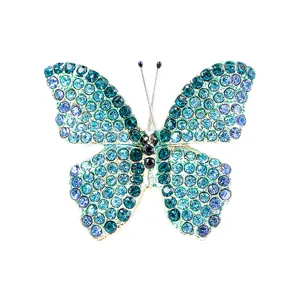 Elegante spilla a farfalla con strass blu scintillanti accessorio di moda donna