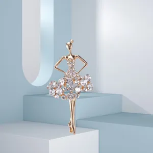 Elegante Spilla in Strass a Forma di Ragazza di Balla in Lega Intarsiata Ballerina Pin per Donna Accessori Moda Regalo Gioielli