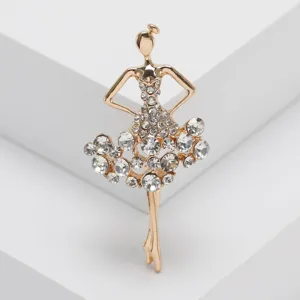 Elegante spilla da ballerina dorata con strass scintillanti per decorazione vestiti.