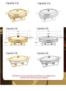 Stainless steel buffet chafing dishes in gold and silver with 2.5L and 3.0L capacities