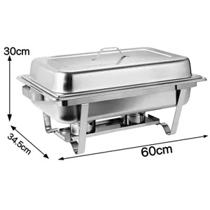 Detailed dimensions of stainless steel rectangular folding chafing dish for buffet heating