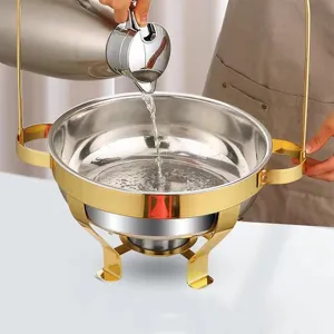 Stainless Steel Round Chafing Dish With Lid Alcohol Heating Catering Buffet Food Warmer Rotating Hanging Pot Hotel Restaurant Service Server