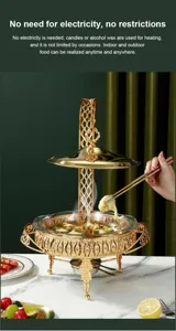 Detailed view of elegant gold chafing dish with glass bowl for alcohol heating