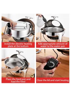 Step-by-step instructions for installing and using the electric buffet chafing dish.