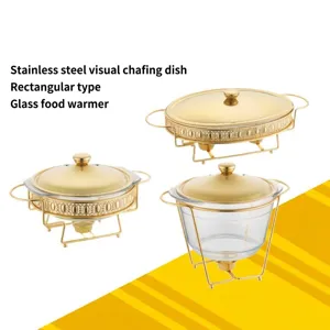 Stainless Steel Glass Chafing Dish Alcohol Heated Buffet Stove Gold Silver Food Warmer For Hotel Banquet Catering Buffet Server