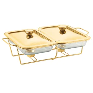 Heat Resistant Glass Chafing Dish Buffet Food Warmer Stove With Metal Stand Lid Fuel Holder For Catering Party Banquet
