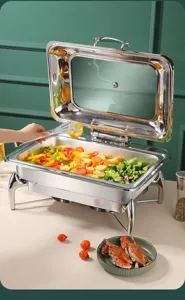 Commercial stainless steel chafing dish with glass viewing window for buffet service