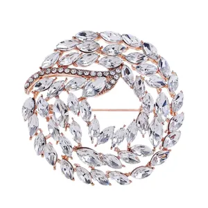 Eleganter rosé goldfarbener runder Brosche mit marquise-geschliffenen Kristallen im Wirbel