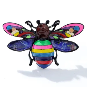 Farbenfrohe Emaille-Bienen-Brosche mit floralen Mustern für modebewusste Frauen