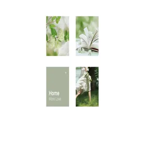 American rural style mood board with green botanical themes and Home More Love text