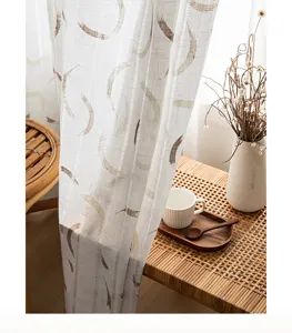 Detailed view of Japanese Wabi-sabi style hollow sheer curtain featuring elegant moon prints