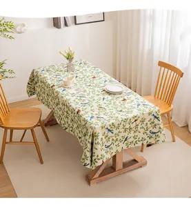Tovaglia rettangolare con motivo a fiori e uccelli retrò in stile jacquard pastorale