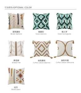 Selection of bohemian tufted cushion covers with various geometric patterns and tassels
