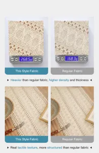 Detail view comparing thick texture and quality of bohemian woven table runner.