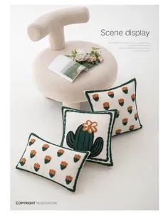 Set di tre fodere per cuscini trapuntate con motivi di cactus e fiori per la casa