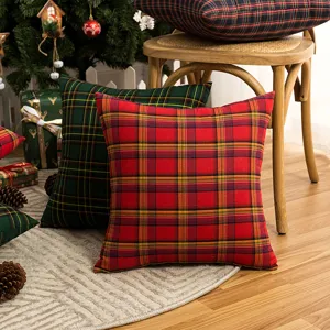 Vintage American Christmas Red Green Plaid Pillow Case Polyester Printed Throw Cushion Cover For Sofa Home Decor