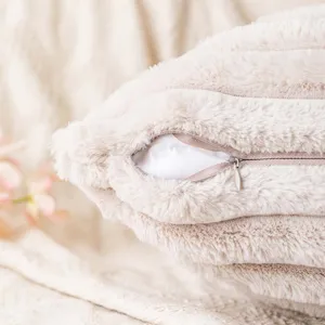 Nordic modern striped faux rabbit fur plush pillowcase with hidden zipper detail