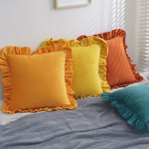Nordischer Samt Kopfkissenbezug Mit Rüschen Weich Einfarbig Dekorativer Kissenbezug Für Sofa Bett Schlafzimmer Ohne Kissenkern