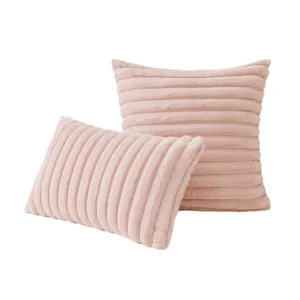 Nordic modern pink ribbed faux rabbit fur throw pillow covers for sofa home decor