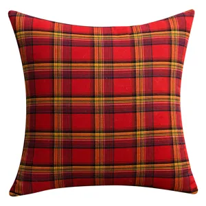 Classic red and yellow plaid Christmas throw pillow cover for vintage holiday home decor