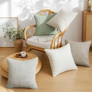 Japanese minimalist chenille throw pillow covers in assorted soft neutral tones.