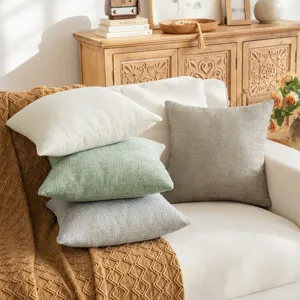 Japanese Minimalist Chenille Sofa Pillowcase Solid Color Decorative Square Cushion Cover For Living Room Bedroom Hotel Decor