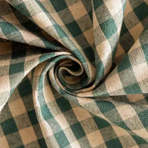 Minimalist green and white checkered cotton linen tablecloth for elegant dining room decor