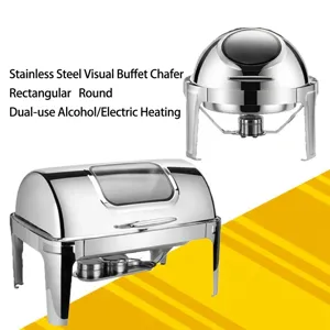 Professional Thickened Stainless Steel Buffet Chafing Dish For Hotel Restaurant With Visual Hydraulic Lid Alcohol Electric Heating Warming Tray