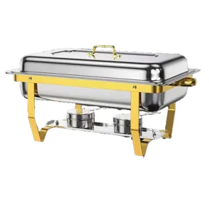 Professional stainless steel folding chafing dish buffet food warmer with gold frame