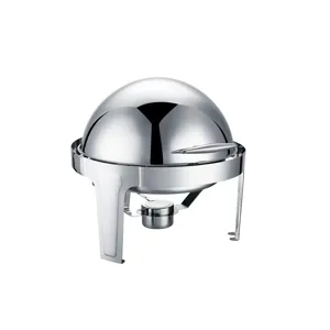 Professional stainless steel chafing dish with mirror finish and roll-top lid for buffet